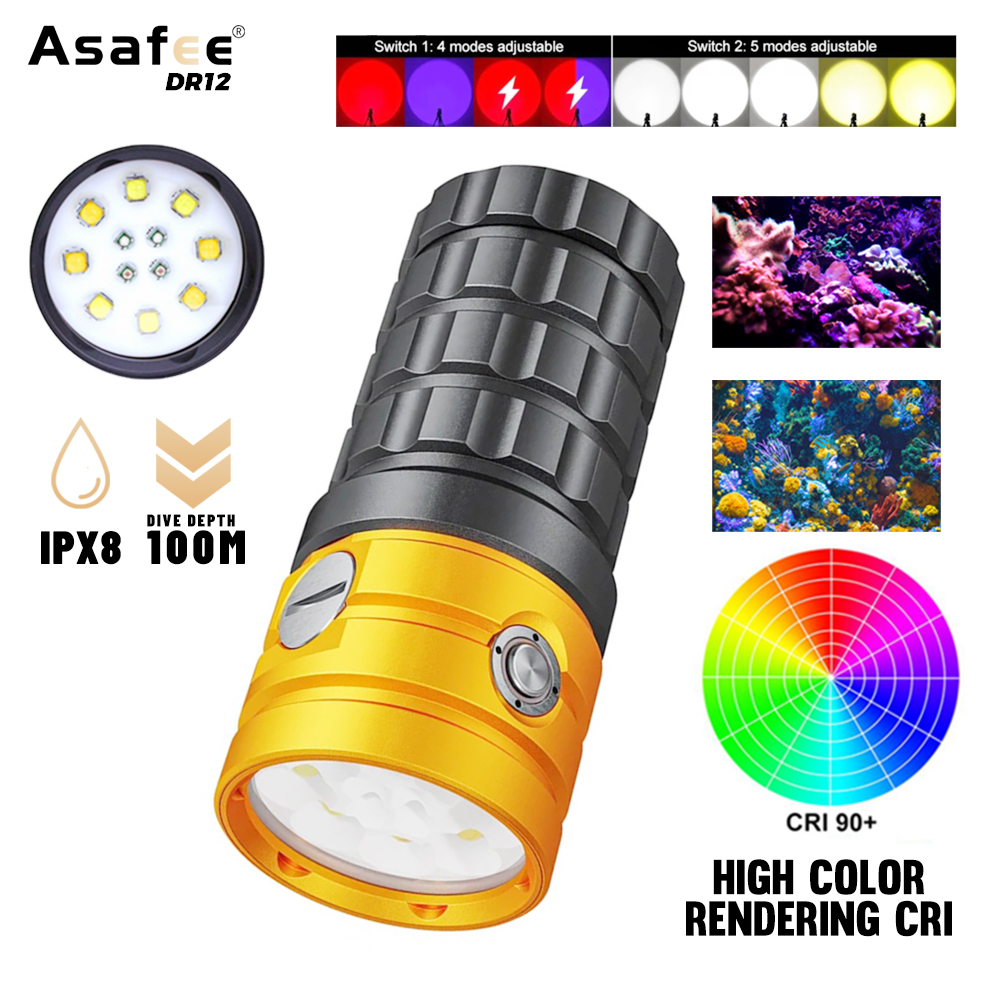 Photography Yellow Light - Профессиональный фонарик для дайвинга Asafee DR12,